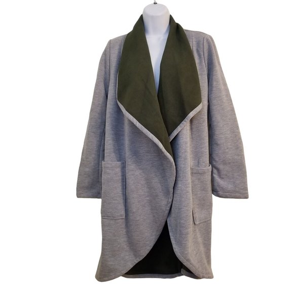 Fabletics S MOSCOW Coat Gray Green Fleece Lined Cascade Waterfall Open Front - Picture 3 of 8